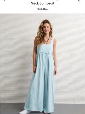 American Eagle Outfitters Light Blue Maxi Scoop-Neck Jumpsuit